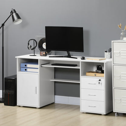 57" Computer Desk with Drawers, Home Office Desk with Keyboard Tray, Open Shelves and Lockable Drawer, Writing Workstation for Study, Black