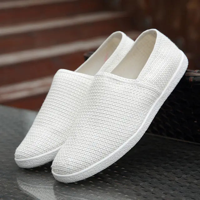 Breathable Casual Men's White Canvas Slip-On Loafers
