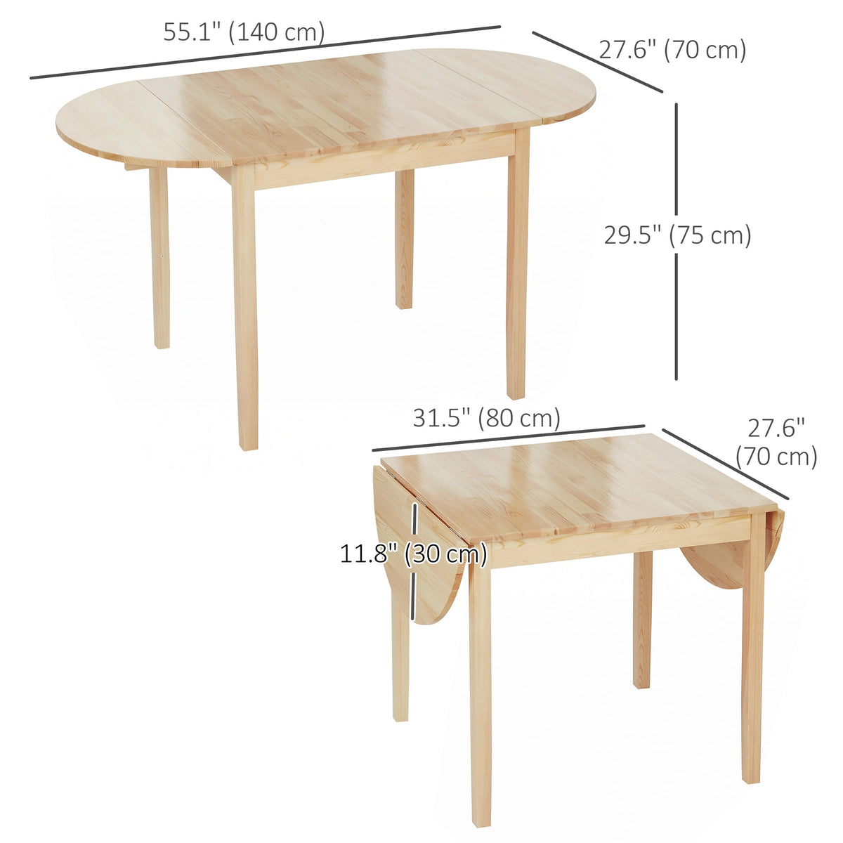 Solid Wood Kitchen Table, Drop Leaf Tables for Small Spaces, Folding Dining Table, Black