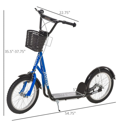 Kick Scooter with Adjustable Handlebar, Kids Scooter with 2 Brakes Basket Cupholder 16" Inflatable Rubber Tyres Orange