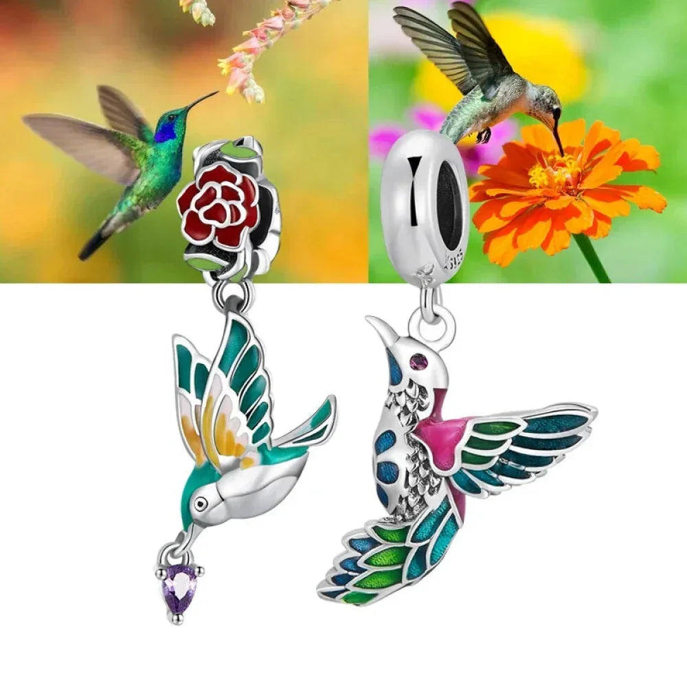 Springtime Charm - Sterling Silver Flower & Bird Pendant For Bracelets
