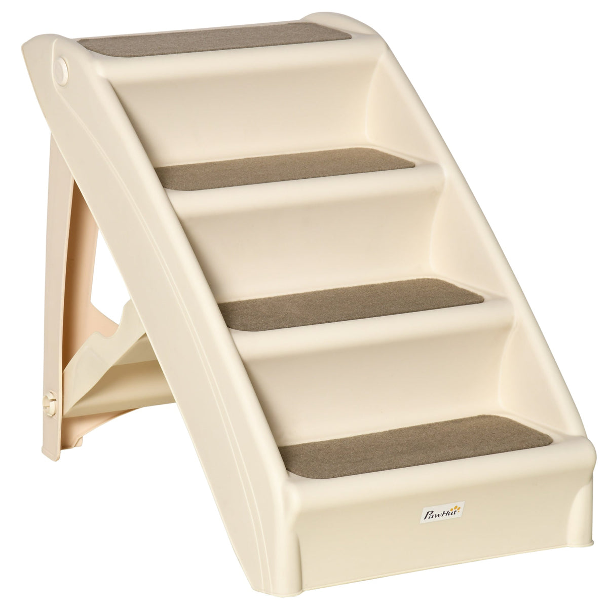 4-Level Portable Dog Stairs, Foldable Dog Steps for Small Dogs, Lightweight Cat Steps, with Nonslip Soft Mats, for High Bed, Sofa, Beige