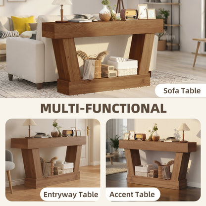 63 Inch Vintage Console Table, Narrow Entryway Table with Open Shelf for Living Room, Dark Brown