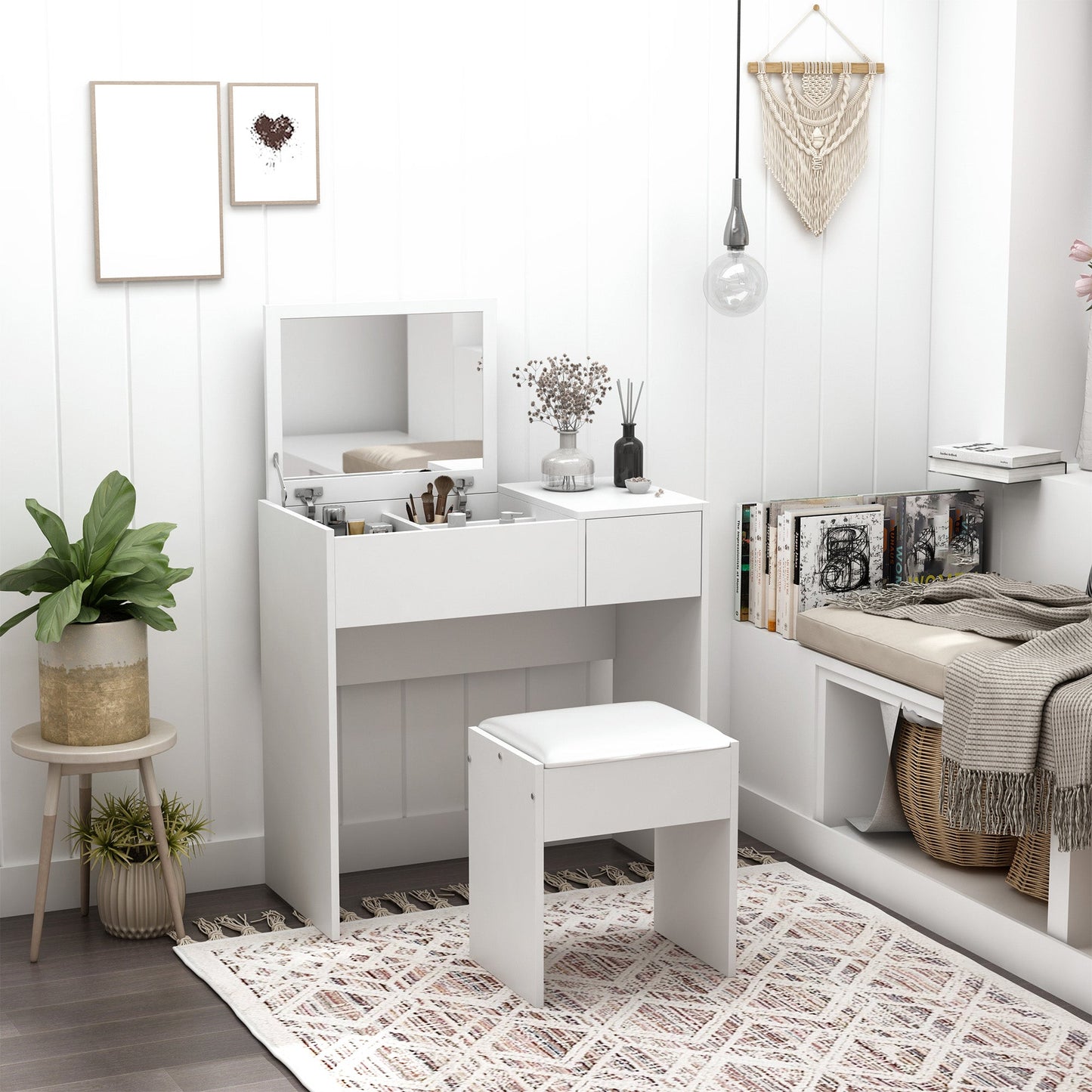 Mia Modern Vanity Set with Flip Top Mirror-White