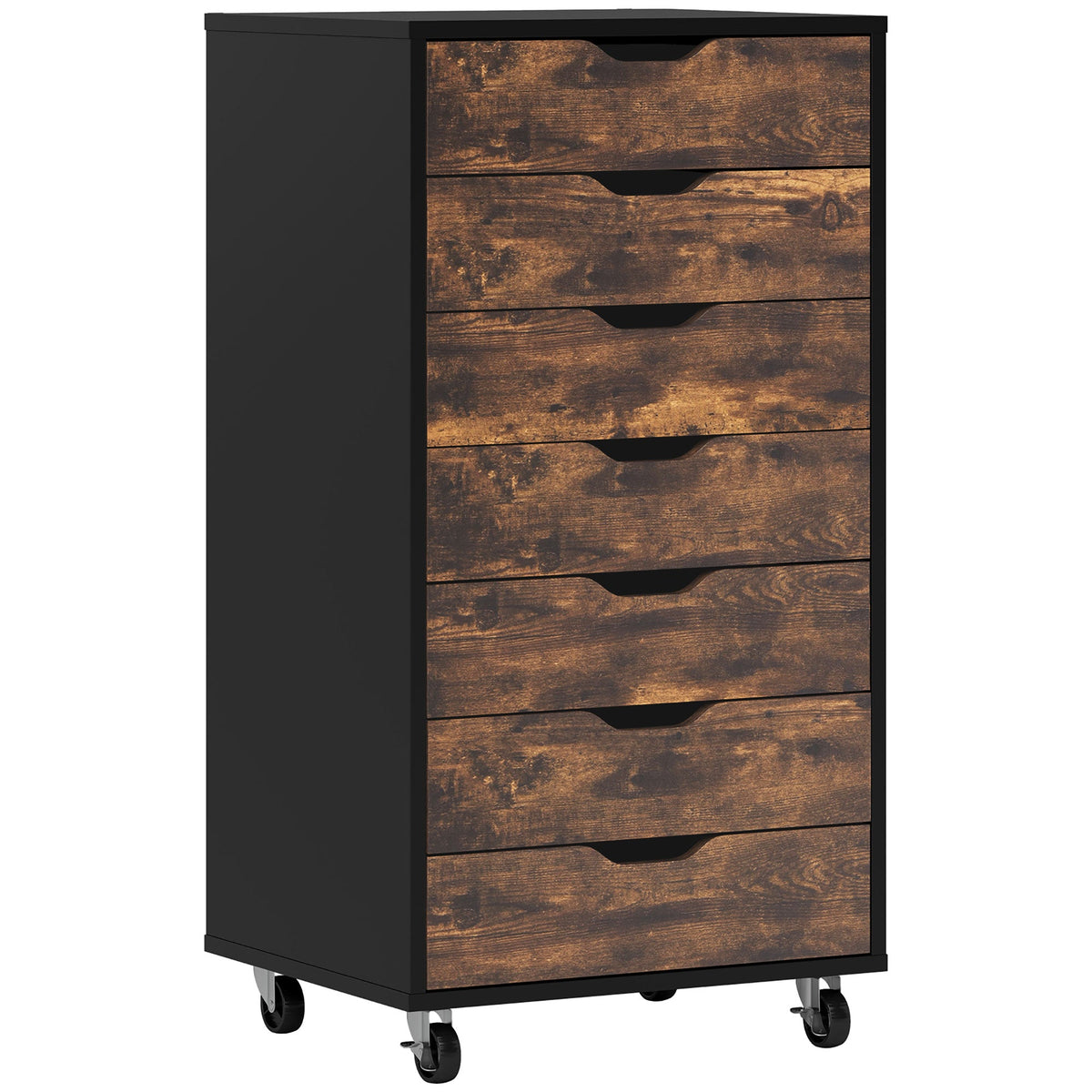 7-drawer Vertical File Cabinet for Home Office, Storage Cabinet with Wheels, 18.7"x15.6"x35.4", Black