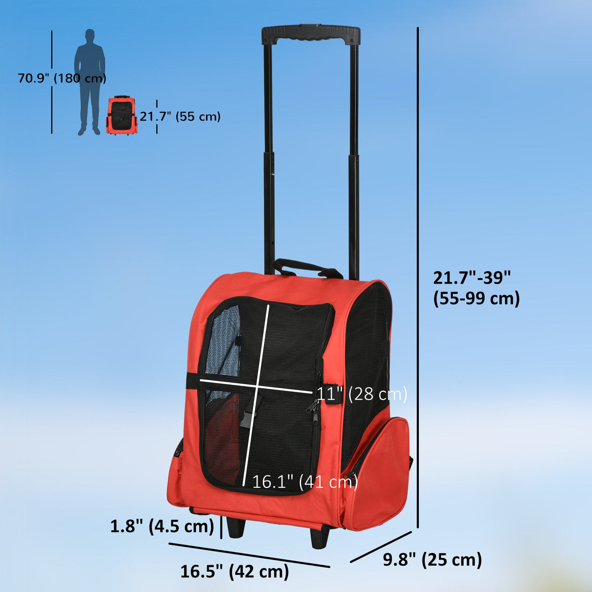 2-IN-1 Pet Luggage Box Backpack Carrier Cats Dogs w/ Handle, Rolling Wheel Grey
