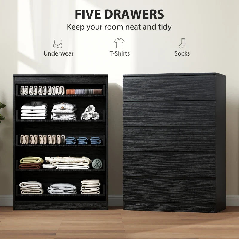 Ali Chest with 5 Drawers for Bedroom and Closets-Black