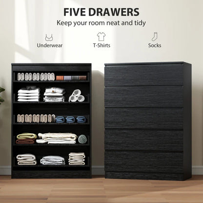 Ali Chest with 5 Drawers for Bedroom and Closets-Black