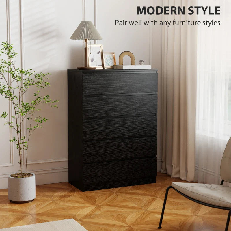 Ali Chest with 5 Drawers for Bedroom and Closets-Black