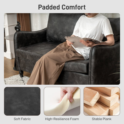 55" Loveseat Sofa, Small 2 Seater Couch with Solid Wood Legs, Modern PU Leather Upholstered Sofa for Small Spaces, Brown