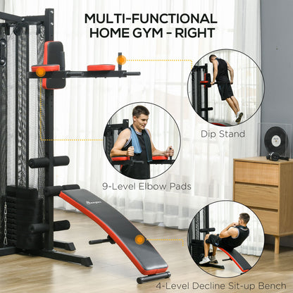 Multi Home Gym Equipment, Workout Station with Sit up Bench, Push up Stand, Dip Station, 143lbs Weights