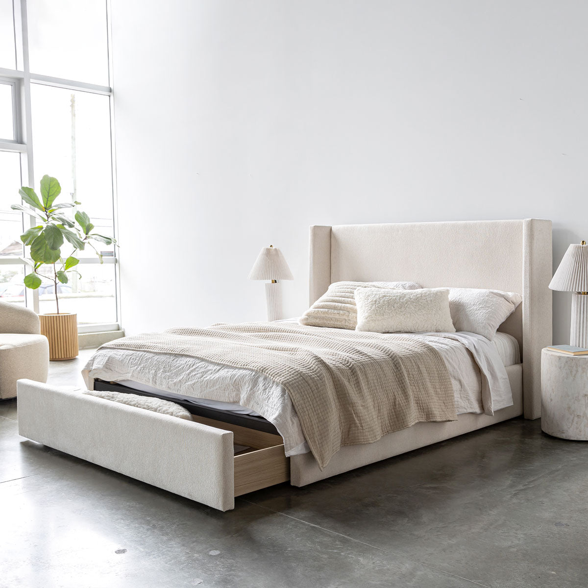 Angie Modern Storage Drawer Bed - Cream