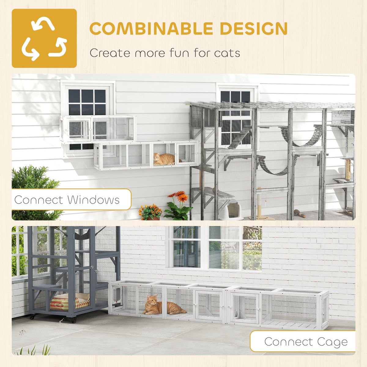 Cat Tunnel, Outdoor Cat Enclosure with Combinable Design, 8 Doors, 98" Kitty Toys for House, Window, Cage, Dark Grey