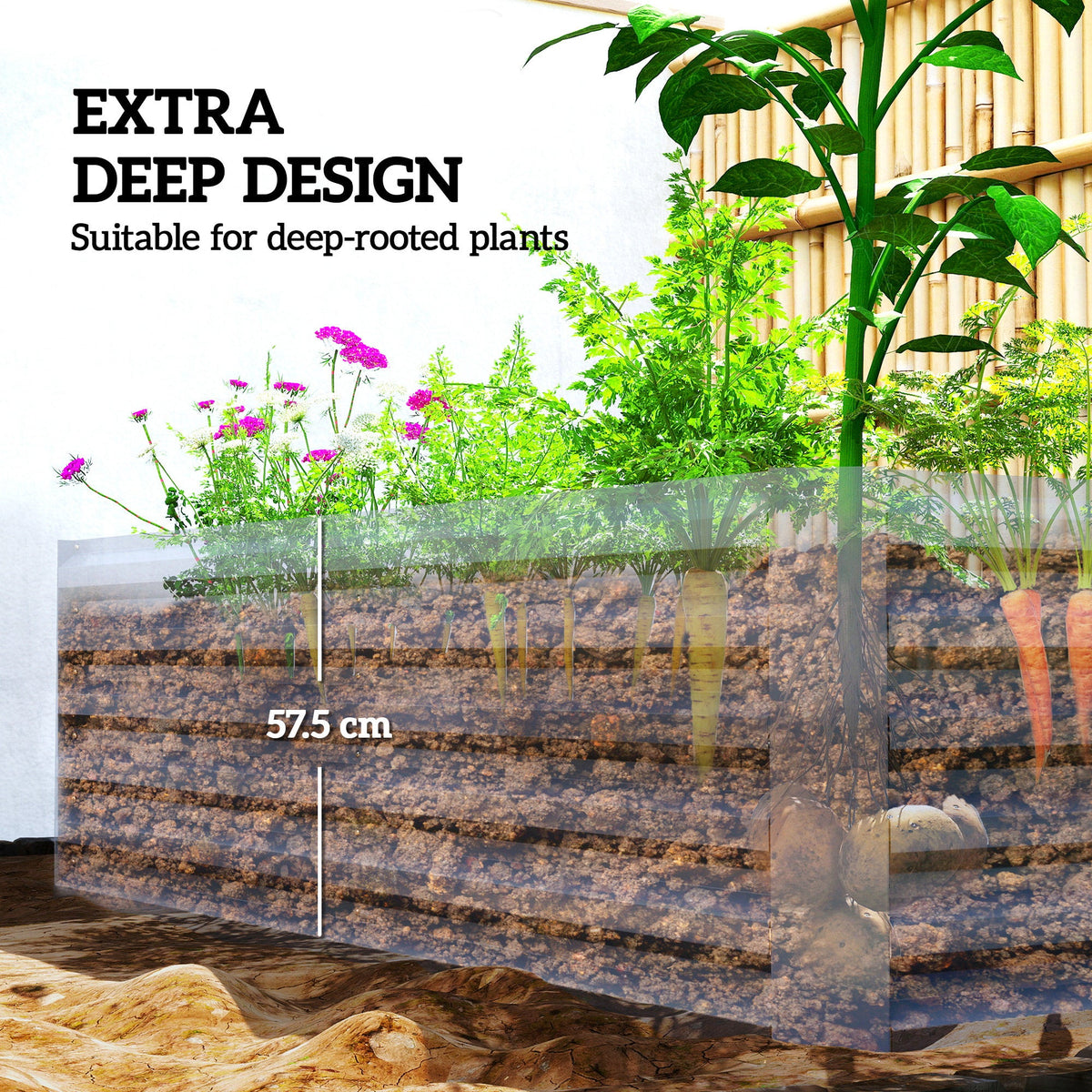 6' x 3' x 2' Raised Garden Bed, Galvanized Planter Box for Growing Flowers, Herbs and Vegetables, Brown