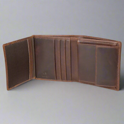 BOL Men's Vintage Leather Tri-fold with Change Pocket Wallet