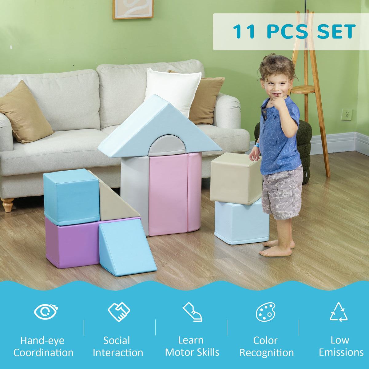 11 Piece Soft Play Blocks Kids Climb and Crawl Gym Toy Foam Building Multicolour