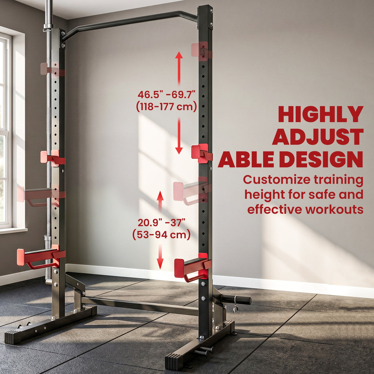 Power Cage Squat Rack, 1100LB Heavy-Duty Power Rack with Pull-Up Bar, Adjustable J-Hooks, Plates and Barbell Storage