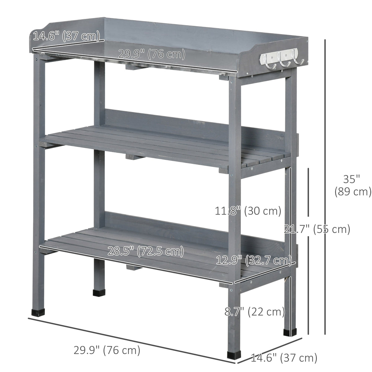 Outdoor Garden Wooden Potting Bench Work Station Table Tool Storage Shelf w/ Hooks, Natural