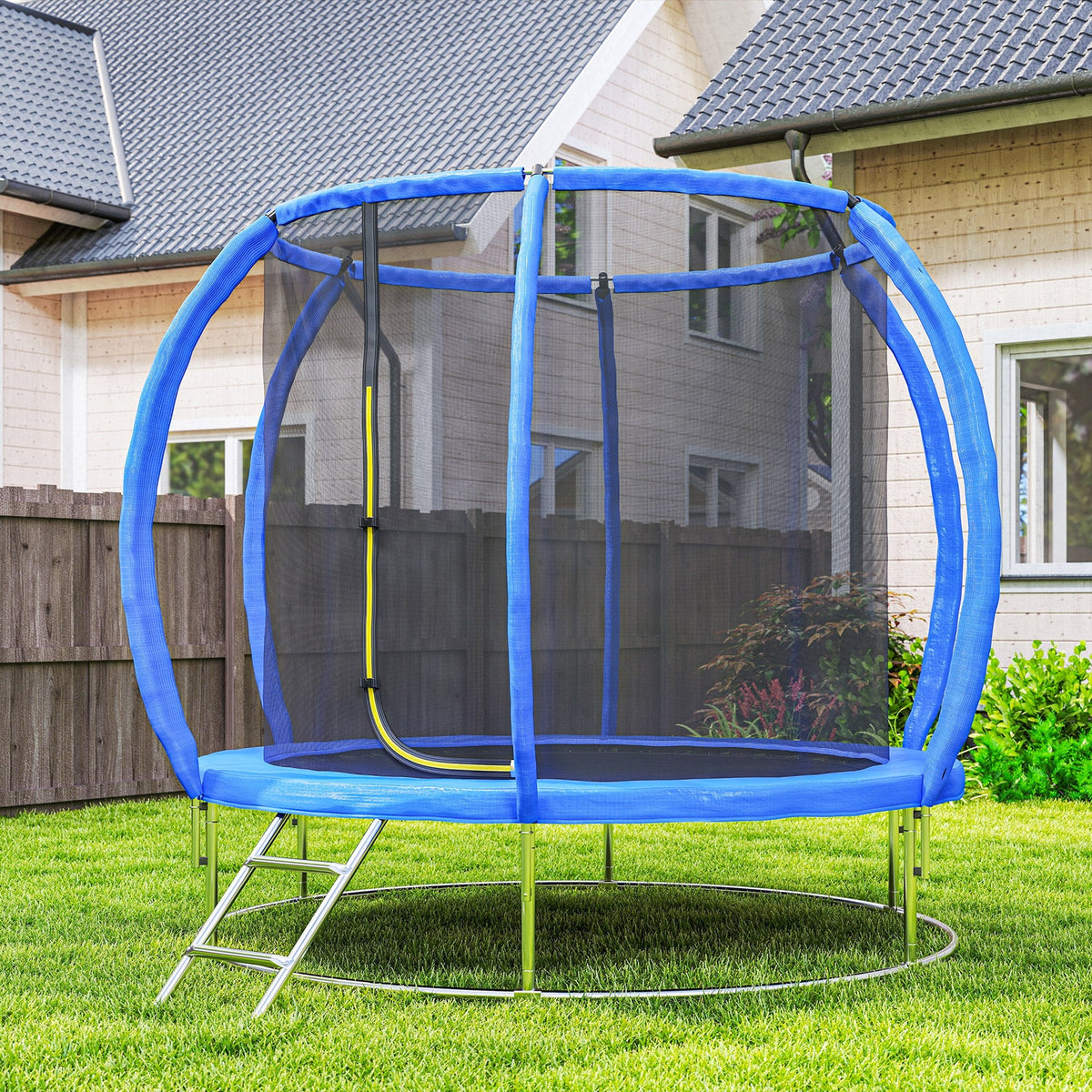 8ft Trampoline Outdoor, ASTM Certified, with Circular Base, Enclosure Net, Ladder and Curved Poles