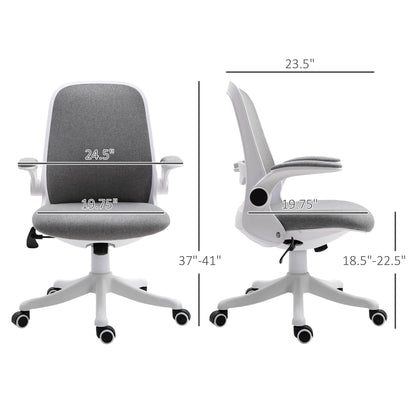 360° Swivel Office Chair Task Chair, Breathable Fabric Computer Chair with Flip-up Arms and Adjustable Height, Grey