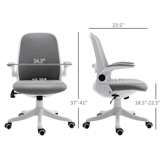 360° Swivel Office Chair Task Chair, Breathable Fabric Computer Chair with Flip-up Arms and Adjustable Height, Grey