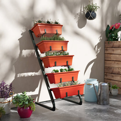5-Tier Vertical Raised Garden Planter with 5 Boxes, Wheels, Outdoor Plant Stand for Vegetable Flowers, Brown