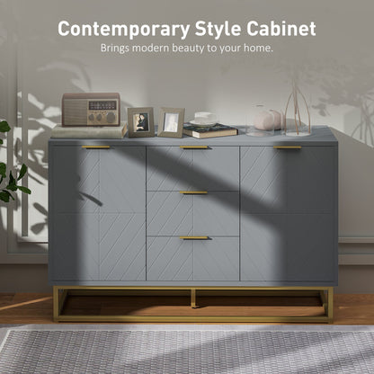 47" Storage Cabinet with Doors, Adjustable Shelves, 3 Drawers, Metal Legs for Kitchen Storage, Home Use, White
