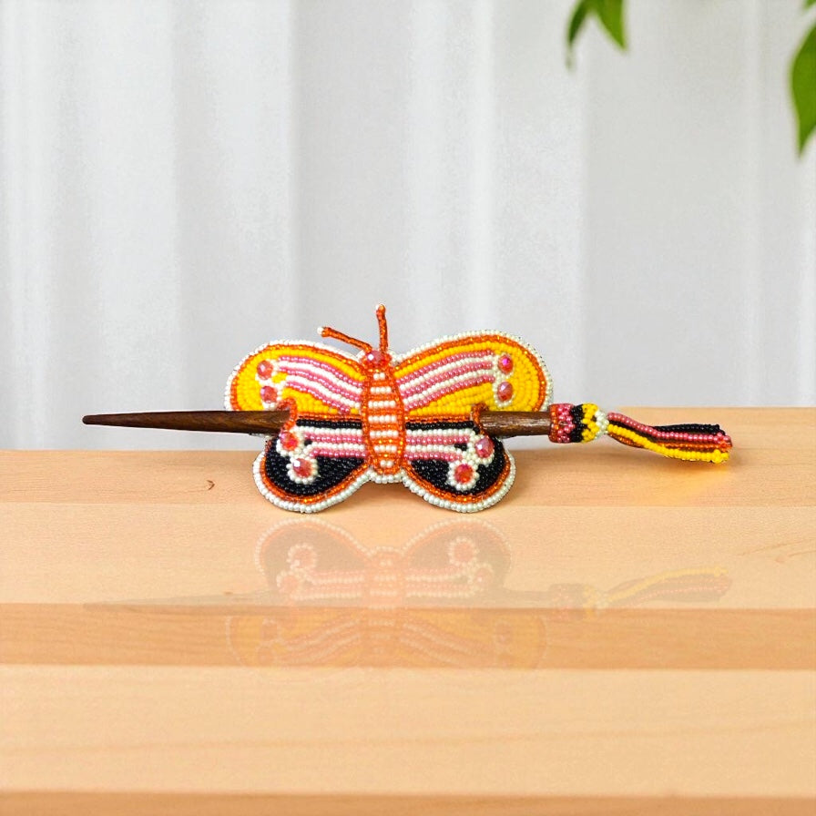 Orange Handmade Beaded Butterfly Barrete