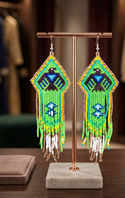 Beaded thunder eagle earrings ( Green )
