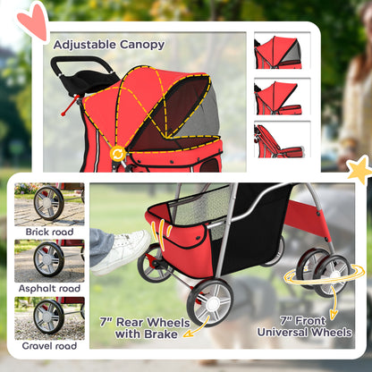 Pet Stroller with Reflective Strips, Foldable Cat Stroller with 360° Swivel Wheels for Small Dogs and Cats, Blue
