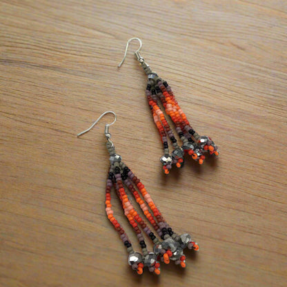 Grey Six-Strand Beaded Cascade Earrings