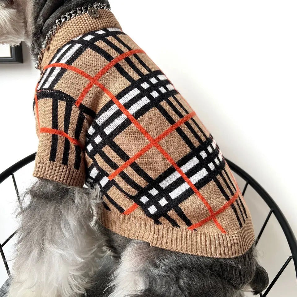 Dog Knit Sweater | Brrbrry Plaid Dog Sweater