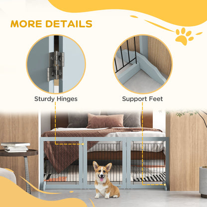 Freestanding Pet Gate, Folding Dog Gate with 2 Support Feet, 24" High, 3 Panels, for Small Dogs, Indoor Use - White