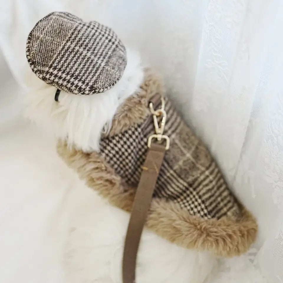 She’s From London Tweed Harness Set | Dog Harness Leash Hat Set