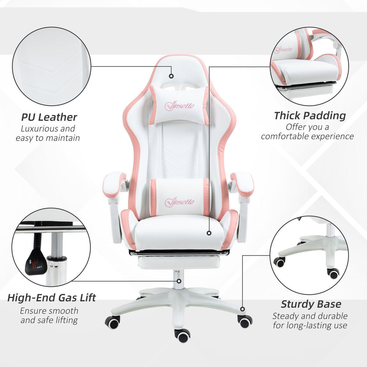 Computer Gaming Chair, PU Leather Office Desk Chair with Footrest, Swivel Wheels, 135° Reclining Back, Black