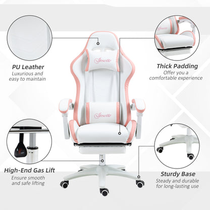 Computer Gaming Chair, PU Leather Office Desk Chair with Footrest, Swivel Wheels, 135° Reclining Back, Black