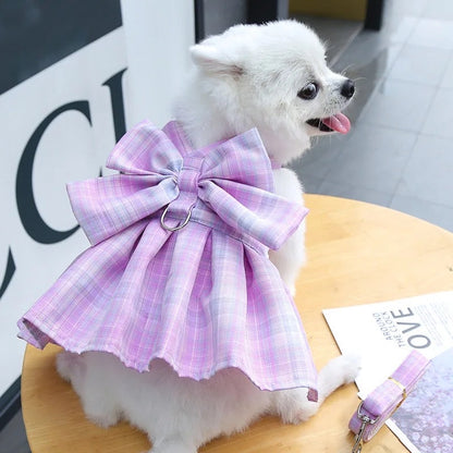 Baby Doll Bow Dog Dress Harness and Leash Set | Dog Walking Set