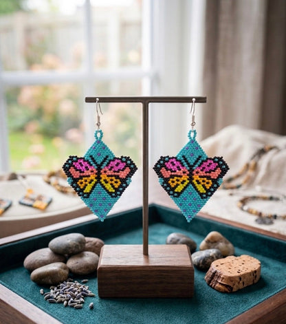 Butterfly Beaded Earrings (Turquoise)