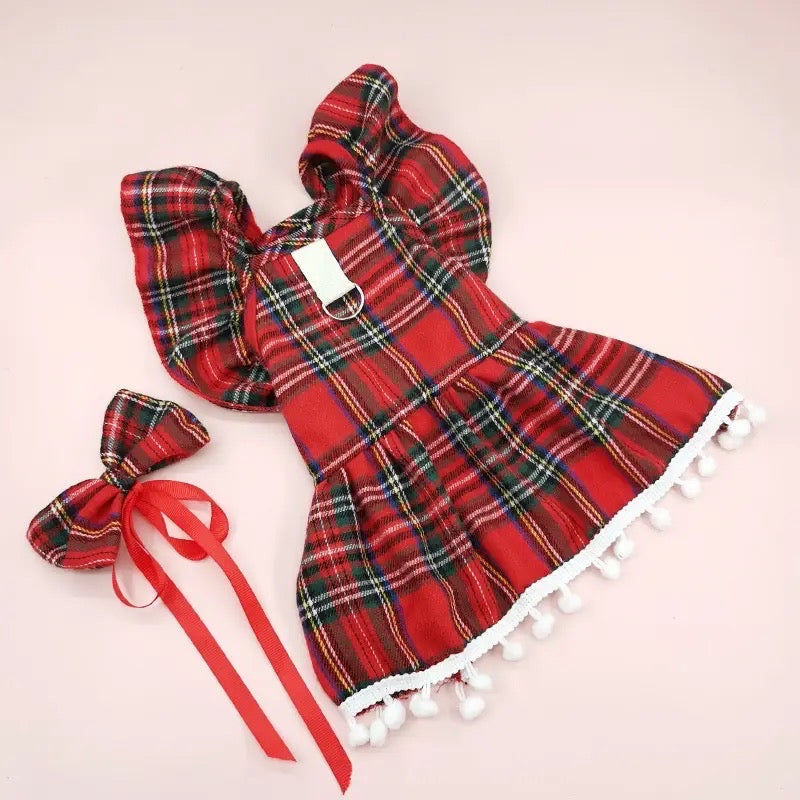 Sleigh Dog Holiday Dress and Bow | Christmas Outfit