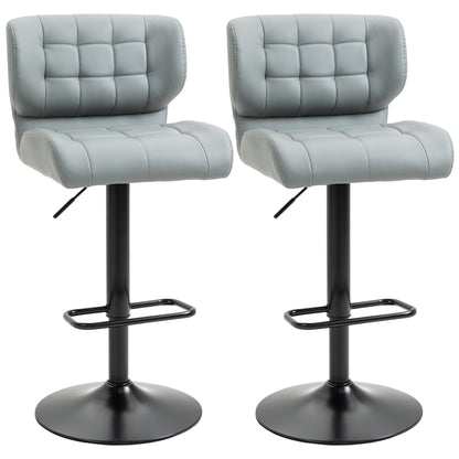 Swivel PU Leather Barstools Set of 2 Adjustable Bar Stools with Footrest Back for Kitchen Counter Dining Room Black