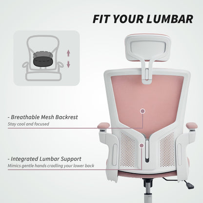 Ergonomic Office Chair, Swivel Desk Chair with Adjustable Lumbar Support, Headrest and Height, Flip-up Armrests, Beige