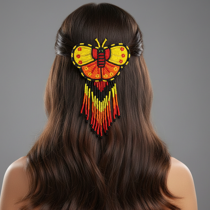 Butterfly Beaded Barrettes with Fringes Yellow & Orange