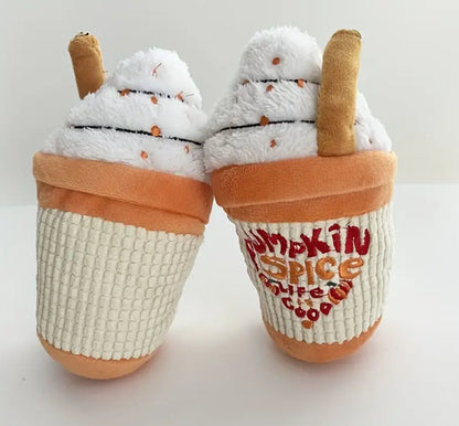 Pumpkin Spice Coffee Dog Toy | Plush Squeaky Dog Toy for Small and Large Dogs