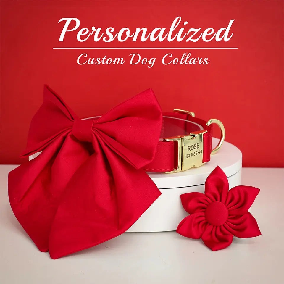 Holiday Spirit Engraved Bow Dog Collar | Christmas Name Collar