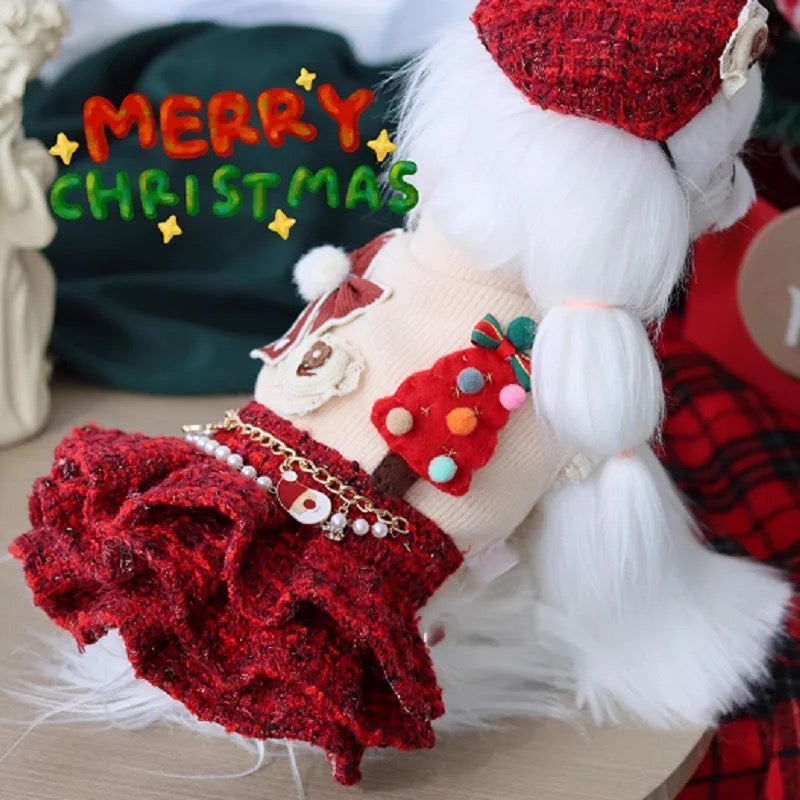 Holiday Heirloom Tweed Dog Dress Set | Dress with Matching Hat