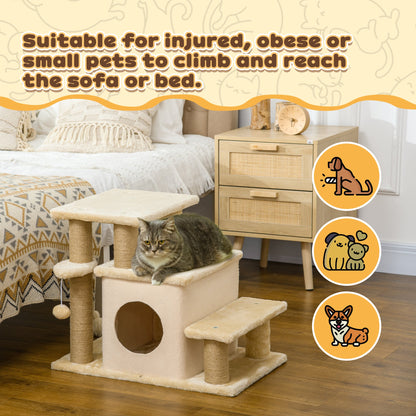 Cat Stairs Pet Steps for Couch Bed with Scratching Posts Condo Ball Toy, 23.6" x 15.7" x 26", Grey
