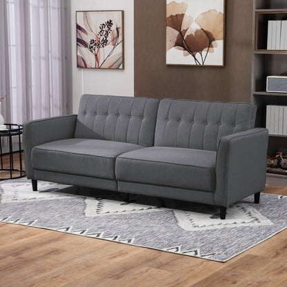 Convertible Bed with Couch, Button Tufted Fabric Sofa Bed with Adjustable Back for Living Room, Charcoal Grey