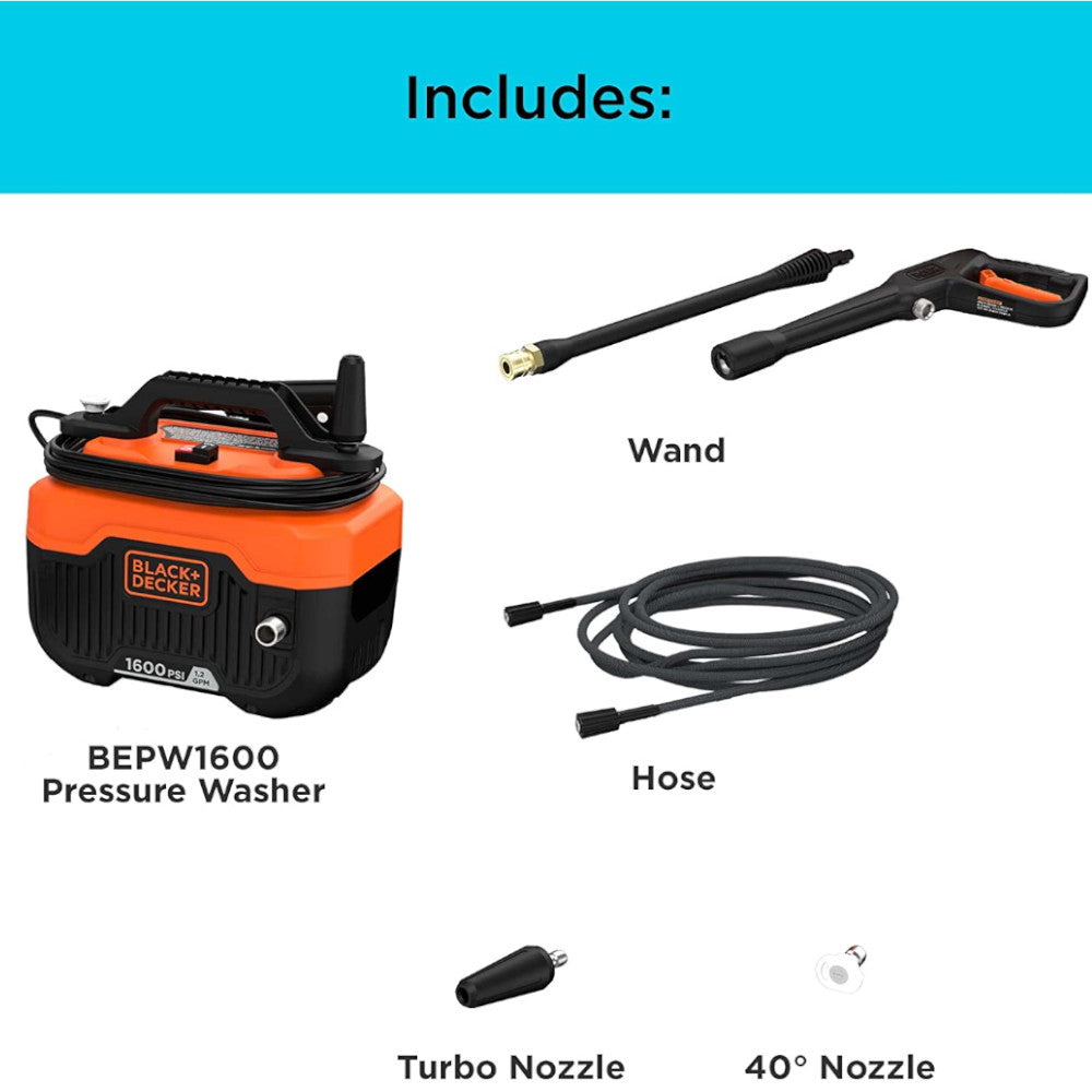 BLACK+DECKER Electric Cold Water Pressure Washer, 1,600 MAX PSI - BEPW1600