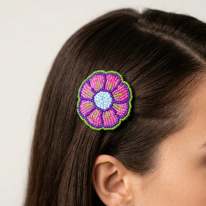Pink/Purple Beaded Flower Barrette