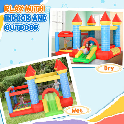 9.2 x 9.5FT Bounce House, 4 in 1 Inflatable Bouncy Castle for Kids With Trampoline, Slide, Water Pool, Basket, Blower